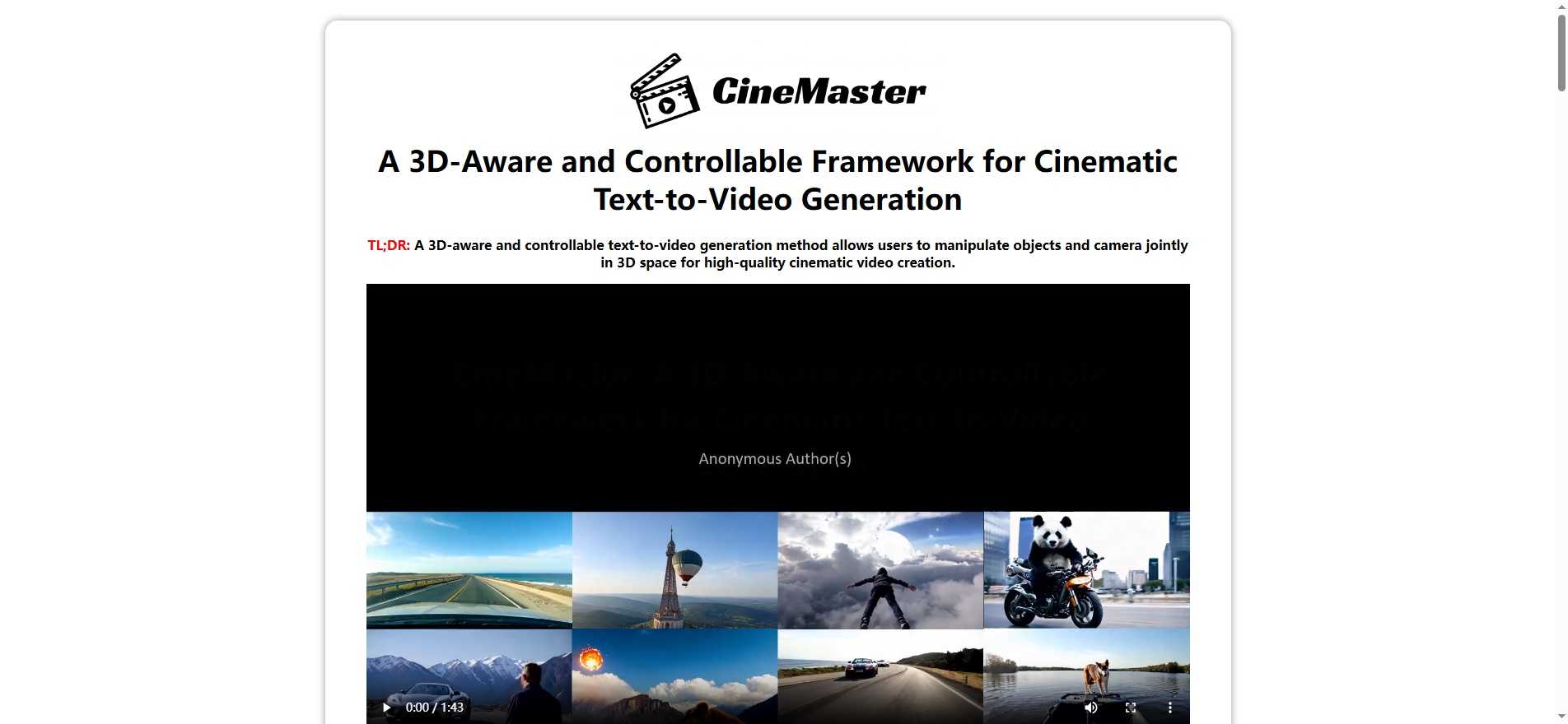 CineMaster: A 3D-Aware and Controllable Framework for Cinematic Text-to-Video Generation