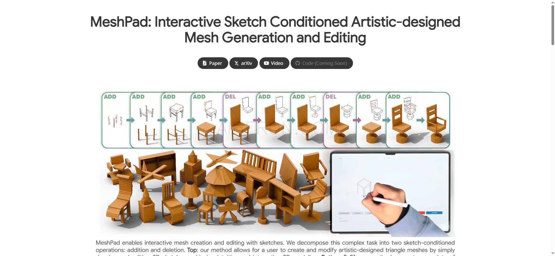 Interactive Sketch Conditioned Artistic-designed Mesh Generation and Editing