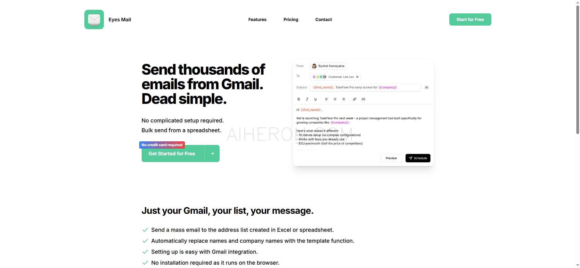 Send thousands of personalized emails with ease using your Gmail account.