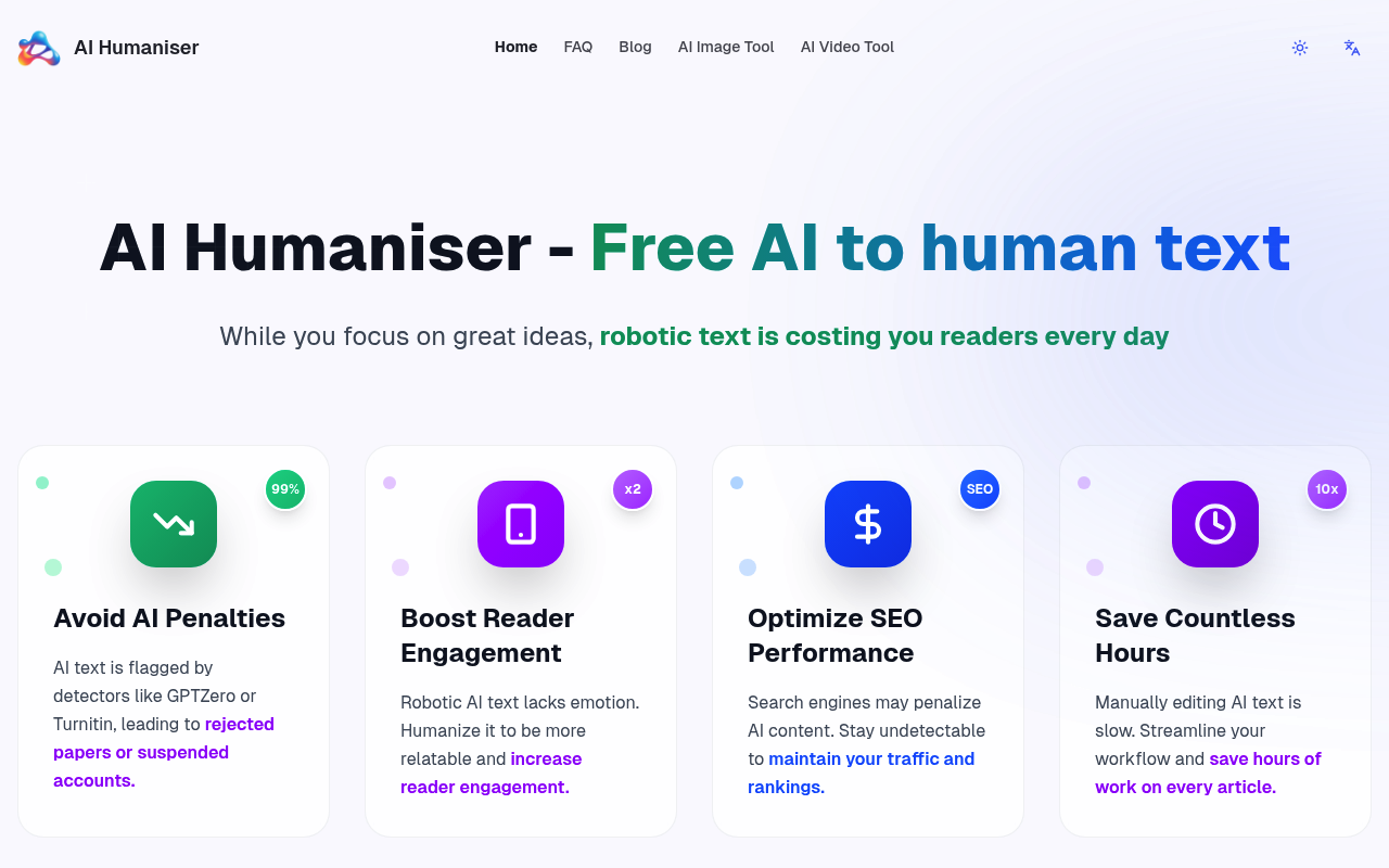 Free AI Humaniser - AI to human text - No Login required
