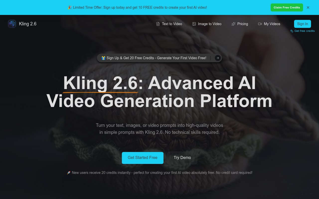 Kling 2.6 - AI Video Generation Platform | Text to Video & Image to Video