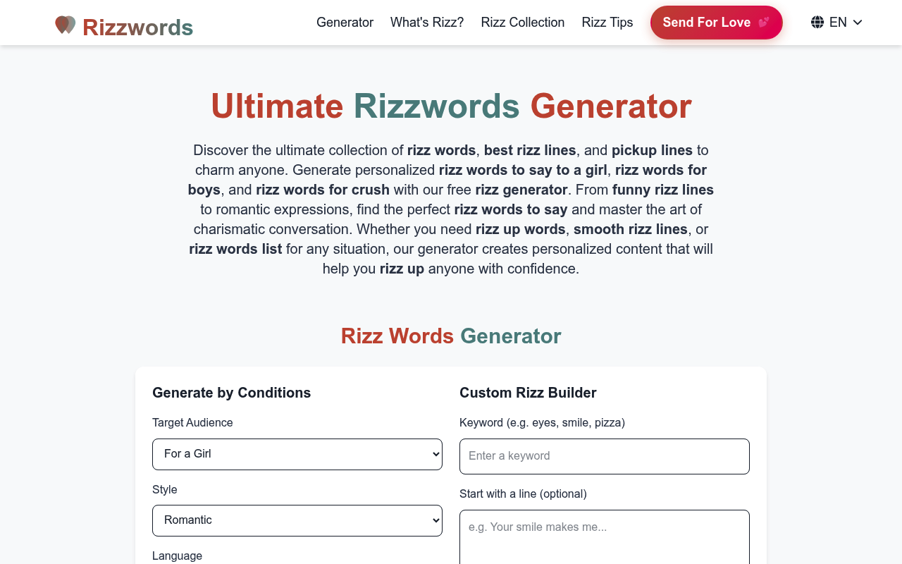 Rizzwords - Best Rizz Words & Pickup Lines Generator