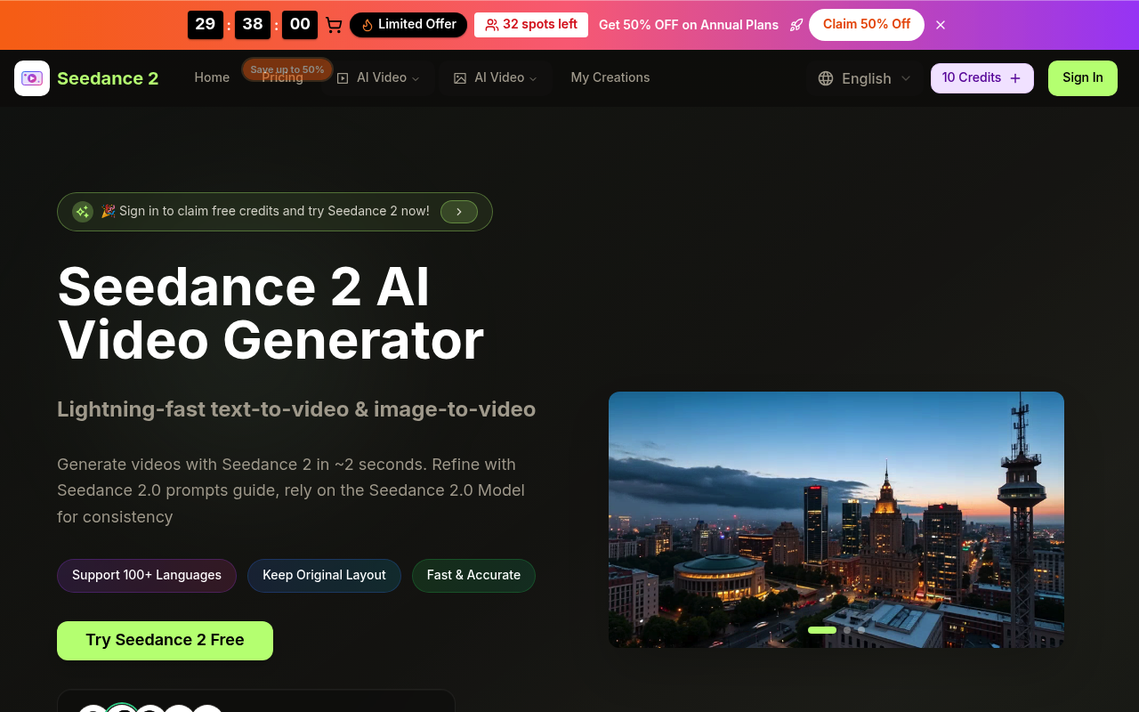 Seedance 2 | #1 Seedance 2 AI Video Generator - Text to Video & Image to Video