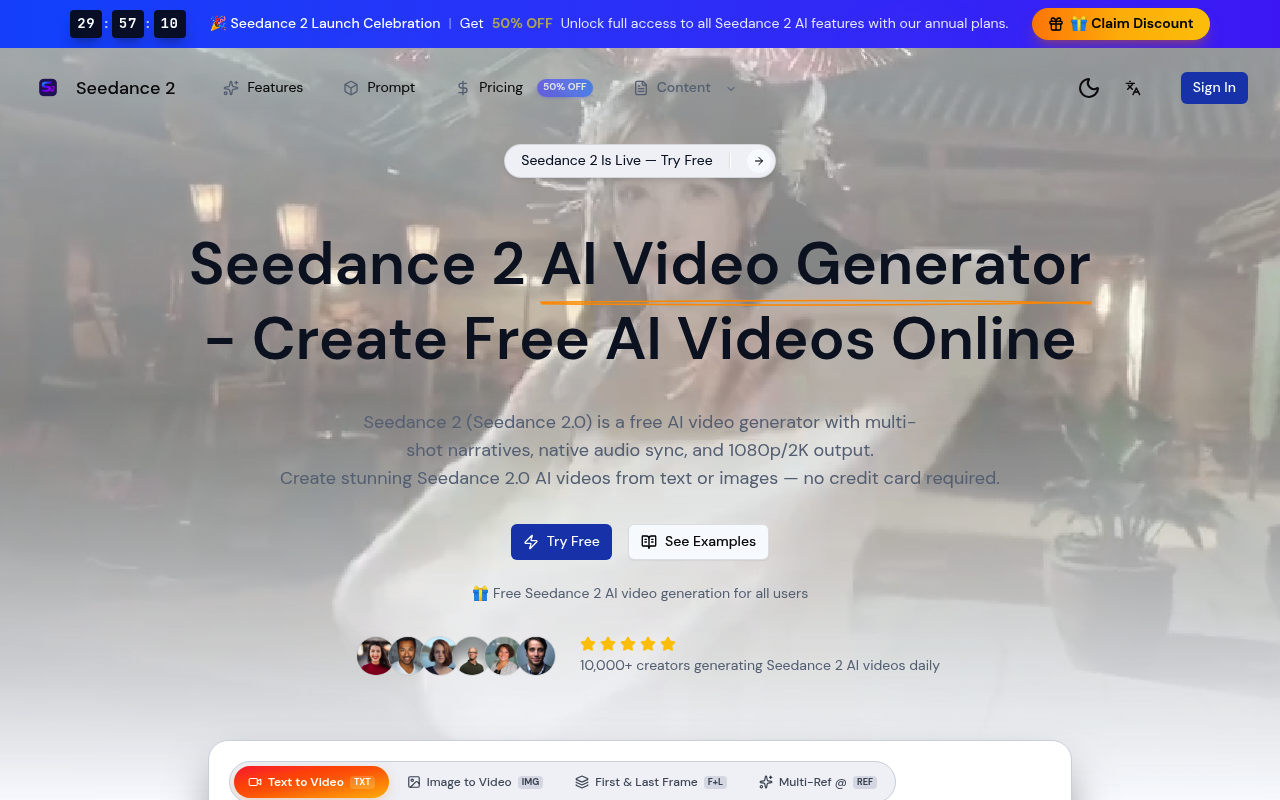 Seedance 2 AI - Free Online AI Video Generator | See Dance 2 | Seedance 2.0