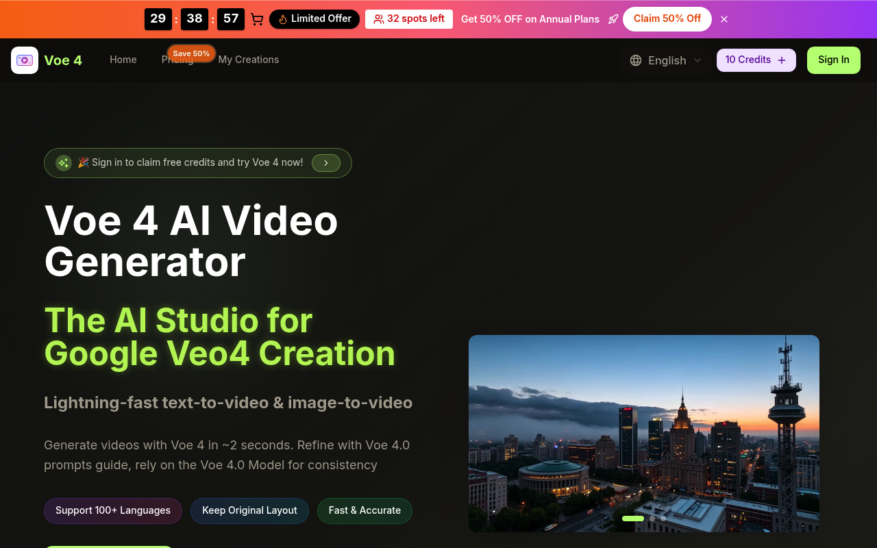 Voe 4 | #1 Voe 4 AI Video Generator - Text to Video & Image to Video