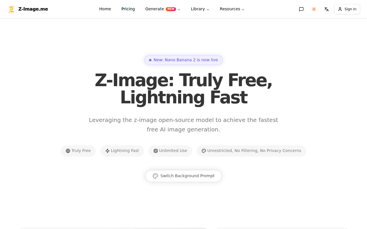 Z-Image - Truly Free, Lightning Fast, Unlimited, Unrestricted Online AI Image Generation | Homepage