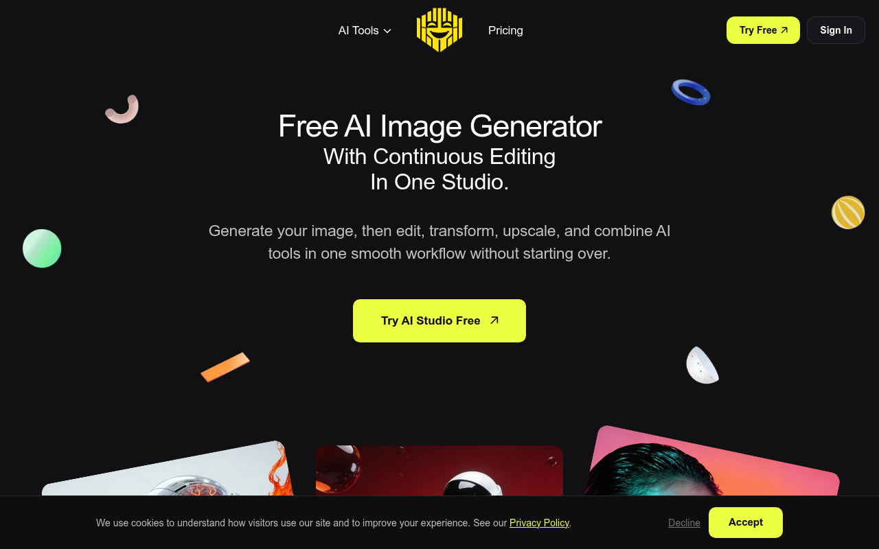 Free AI Image Generator With Continuous Editing In One Studio.