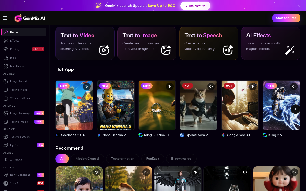 GenMix - All-in-One AI Video, Image & Voice Generator