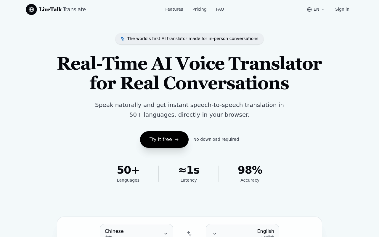 Real-Time AI Voice Translator Online | LiveTalk Translate
