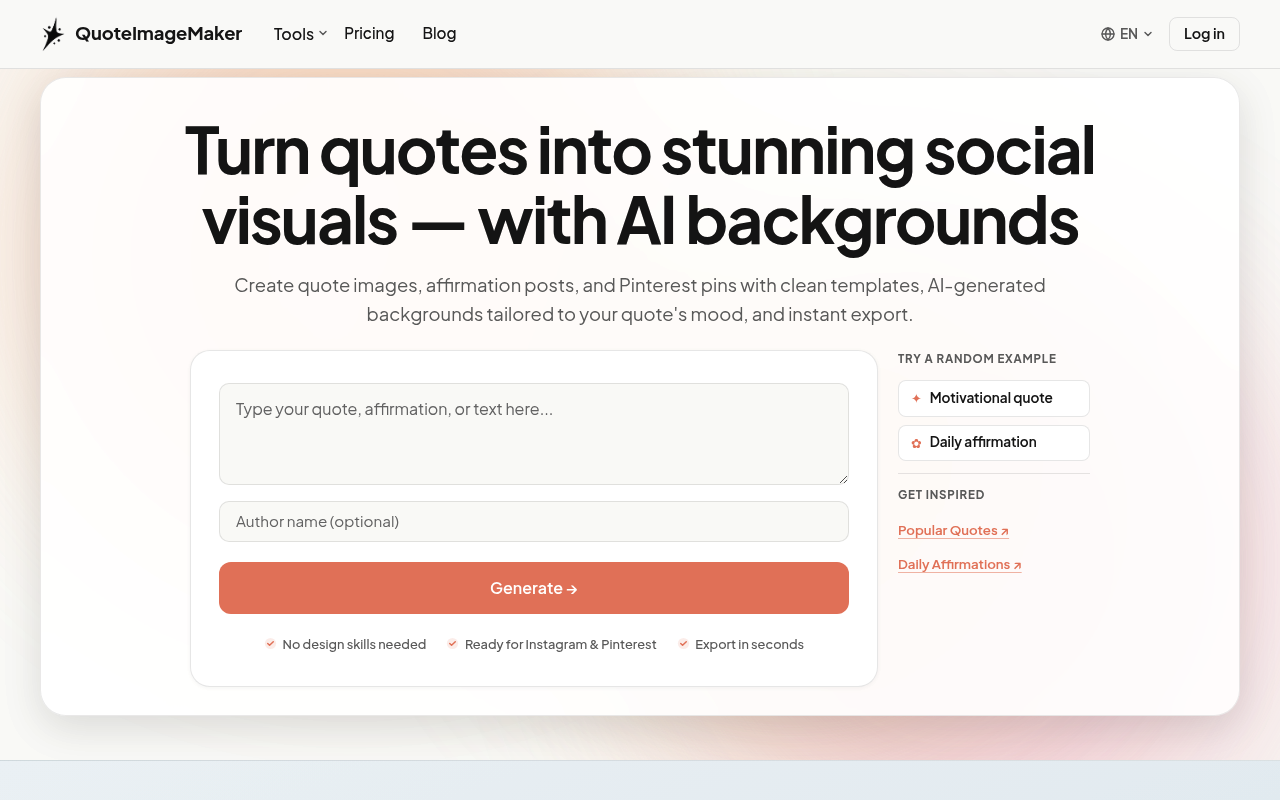 QuoteImageMaker — AI Quote Image Generator for Pinterest, Instagram & Social Media