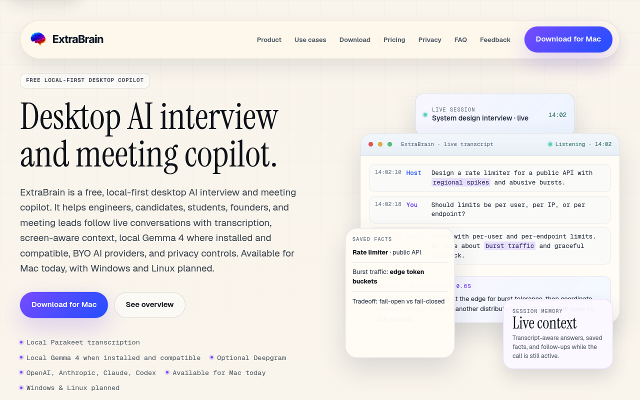 ExtraBrain - Local-First AI Interview & Meeting Copilot