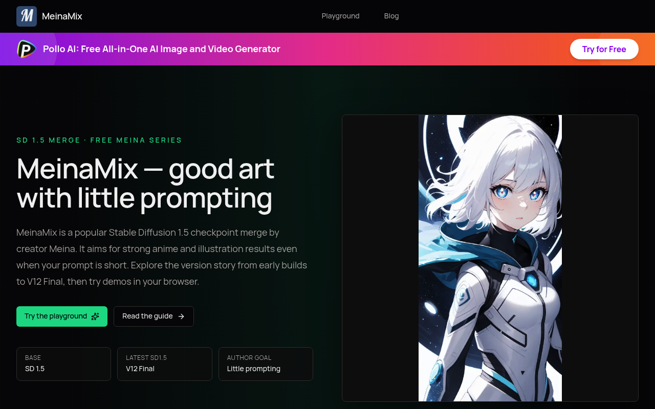 MeinaMix — Anime-style AI art with little prompting