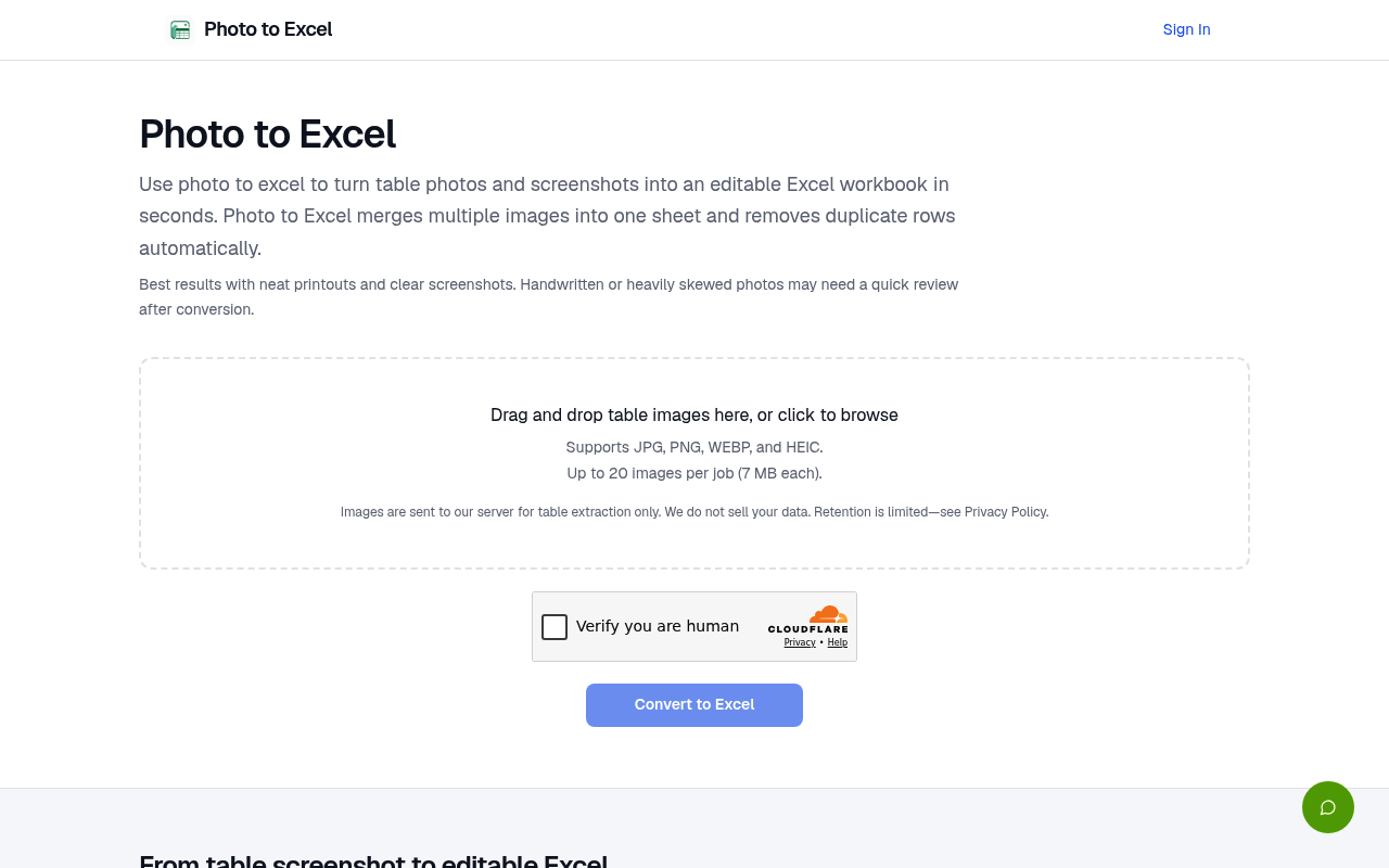 Photo to Excel — Convert Table Photos to Spreadsheet
