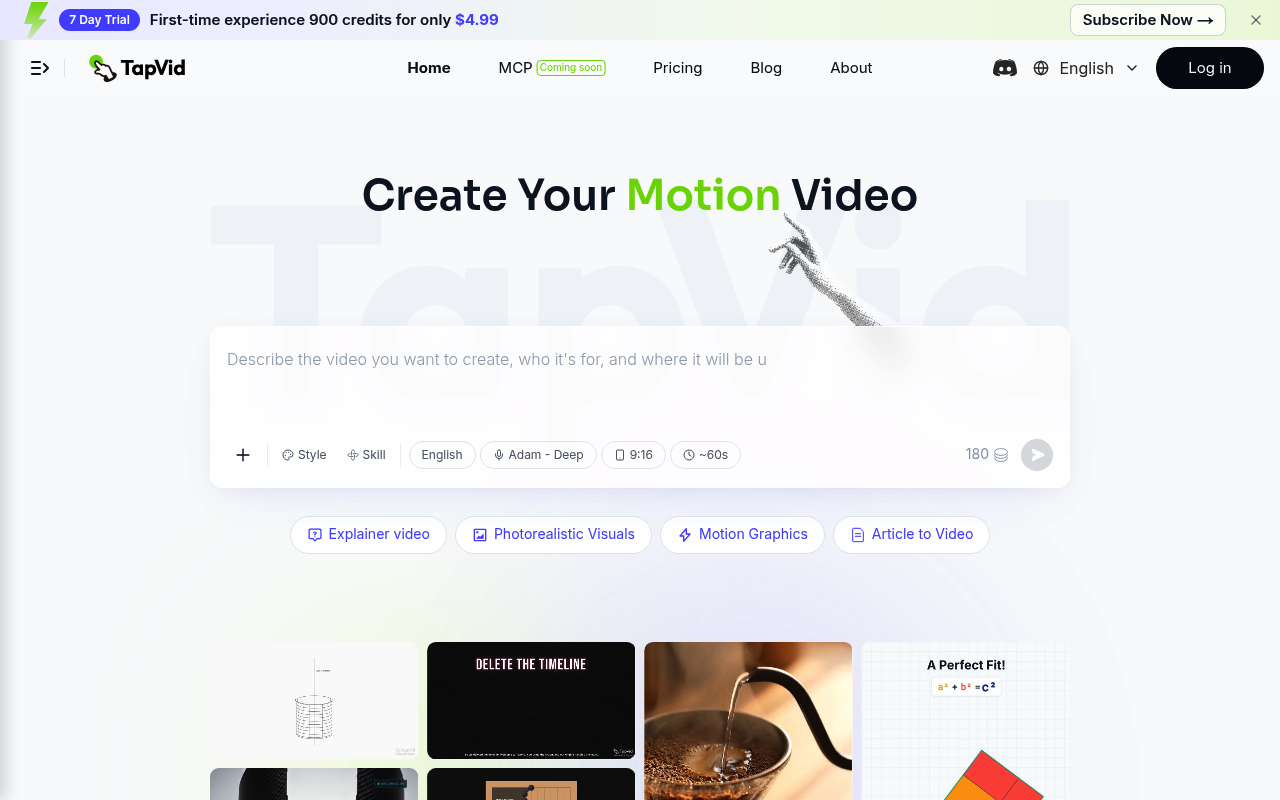 TapVid | AI Explainer Video Generator with Motion Graphics