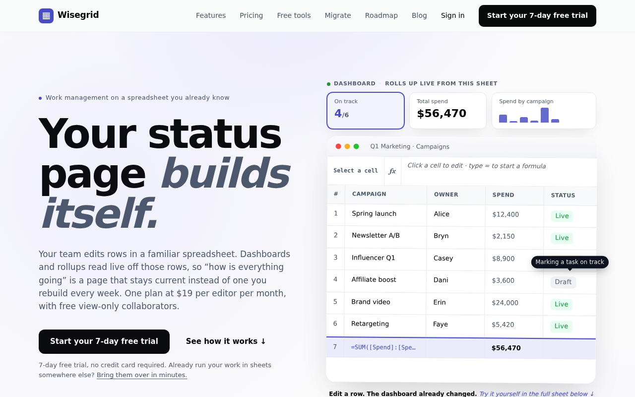 Wisegrid: work management on a spreadsheet you already know