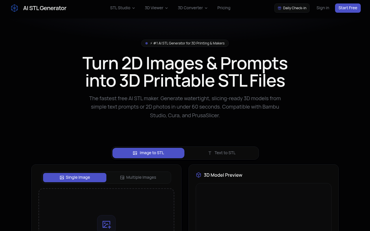 AI STL Generator | Turn Image & Text into 3D Printable Files