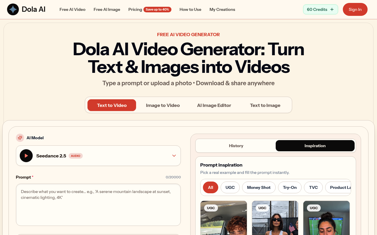 Dola AI Video Generator – Free Text & Image to Video