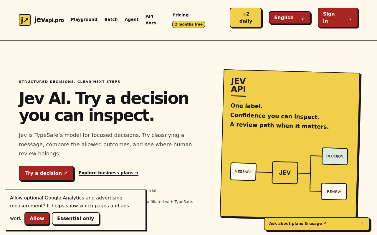 Jev AI: Try a Model for Clear Decisions | Jev API Pro