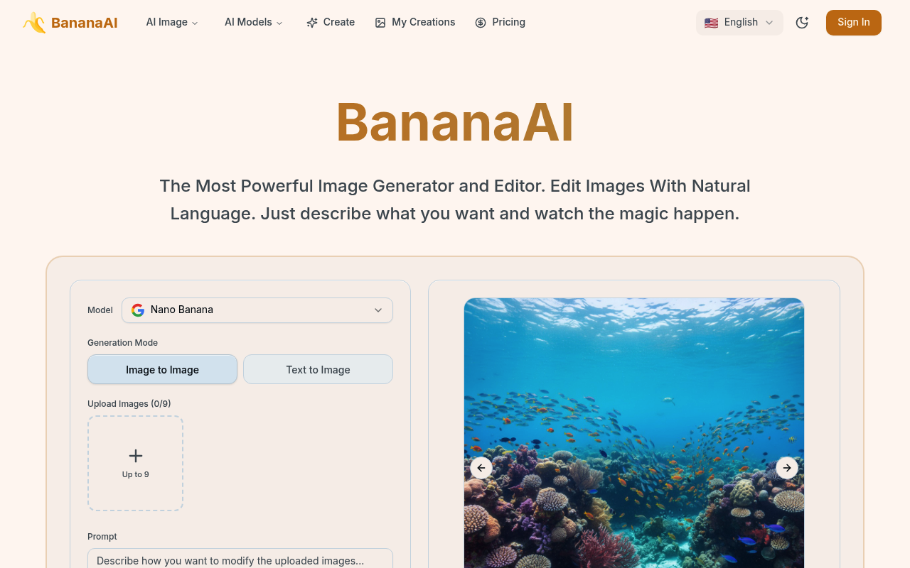 BananaAI Image Generator & Editor — Nano Banana Models